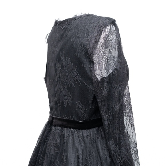 Mac Duggal - Black Long Sleeve Deep V Lace Babydoll Dress - Picture 13 of 13